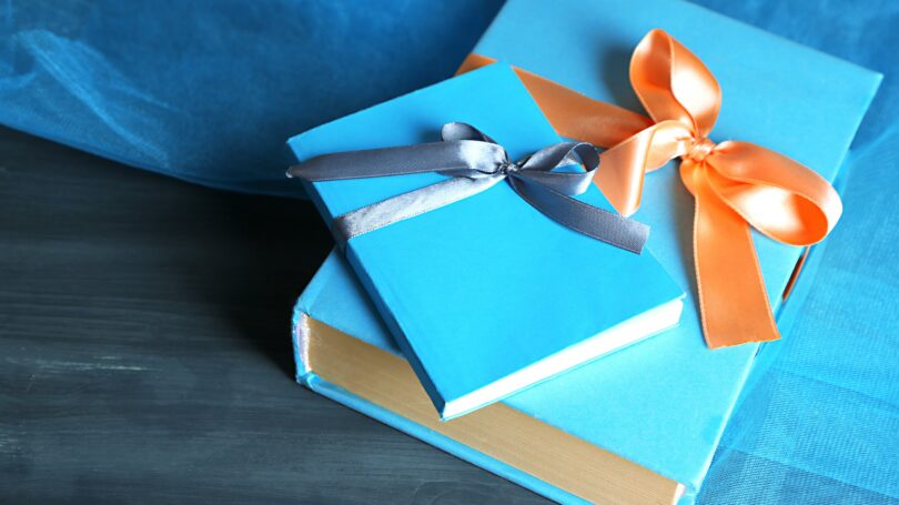 Books Tied With Bow Gift Blue