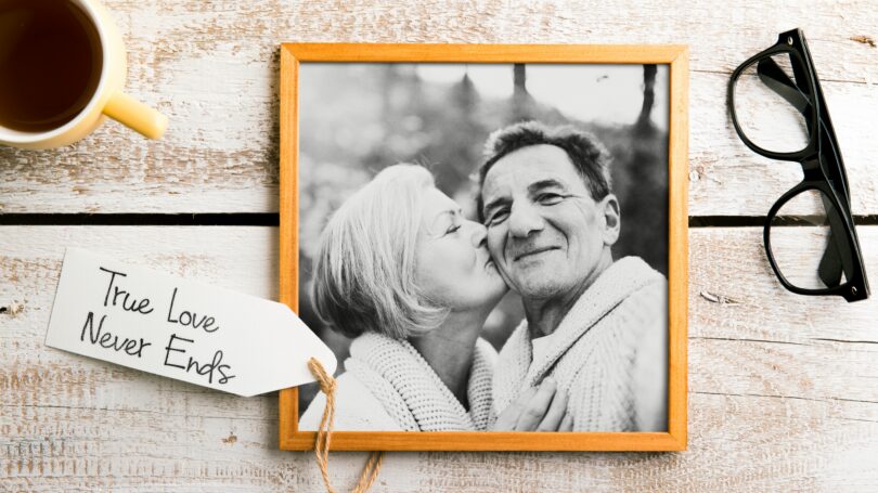 Older Couple In Love Kissing Framed Photo Gift True Love Never Ends