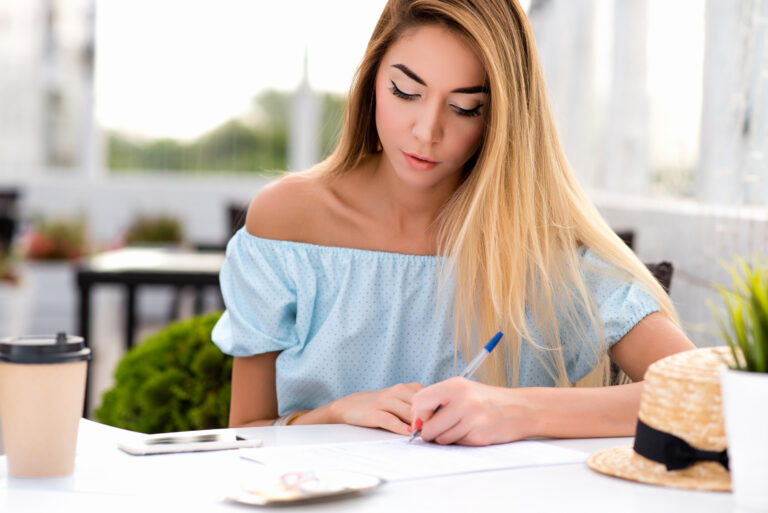 Woman Writing Paper Pen